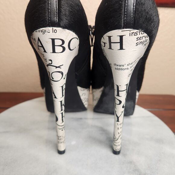 Shoes Of Prey Heels Womens 37 Black White Newspaper Custom Stiletto Platform - Picture 2 of 15